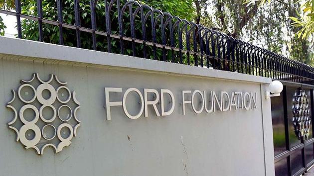 The Ford Foundation logo is pictured outside its office in New Delhi.(AFP)