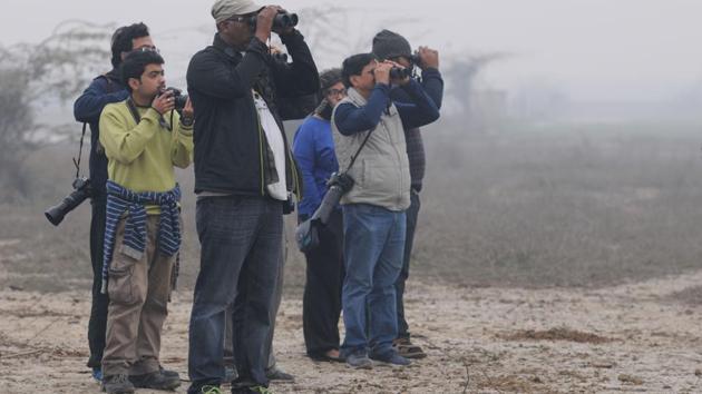 Several groups of birdwatchers flocked a number of locations, including Basai, Sultanpur National Park and Okhla Bird Sanctuary during the event in 2016. (HT File) Several groups of birdwatchers flocked a number of locations, including Basai, Sultanpur National Park and Okhla Bird Sanctuary during the event in 2016. (HT File)