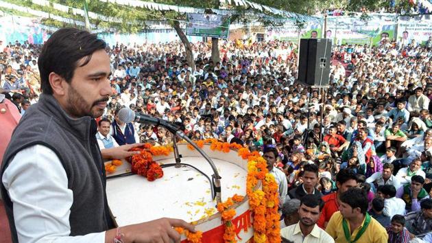 RLD leader Jayant Chaudhary addressing a public meeting in Nandgaon village. (PTI) RLD leader Jayant Chaudhary addressing a public meeting in Nandgaon village. (PTI)