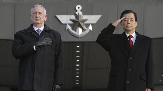U.S. Defense Secretary Jim Mattis, left, and South Korean Defense Minister Han Min Koo salute during a welcome ceremony for Mattis at Defense Ministry in Seoul, South Korea. (AP Photo) U.S. Defense Secretary Jim Mattis, left, and South Korean Defense Minister Han Min Koo salute during a welcome ceremony for Mattis at Defense Ministry in Seoul, South Korea. (AP Photo)