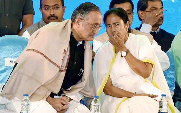 West Bengal CM Mamata Banerjee with state finance minister Amit Mitra at the State Panchayat Sammelan in Kolkata on Friday. (PTI) West Bengal CM Mamata Banerjee with state finance minister Amit Mitra at the State Panchayat Sammelan in Kolkata on Friday. (PTI)