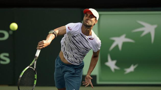 Yuki Bhambri during a training session at the Balewadi Sports Complex in Pune on Thursday ahead India’s Davis Cup Asia\Oceania Group 1 tie against New Zealand. Bhambri will play Kiwi No. 1 Finn Tearney in the opening match at 3pm on Friday. (AFP) Yuki Bhambri during a training session at the Balewadi Sports Complex in Pune on Thursday ahead India’s Davis Cup Asia\Oceania Group 1 tie against New Zealand. Bhambri will play Kiwi No. 1 Finn Tearney in the opening match at 3pm on Friday. (AFP)