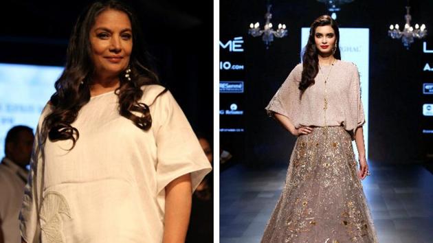 Shabana Azmi and Diana Penty at the fashion week. (IANS /PTI) Shabana Azmi and Diana Penty at the fashion week. (IANS /PTI)