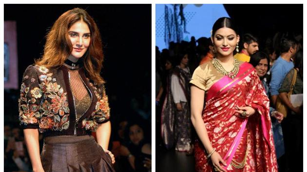 Vaani Kapoor walks the ramp for designer Ritu Kumar (left) and Urvashi Rautela at the fashion week. (PTI/IANS ) Vaani Kapoor walks the ramp for designer Ritu Kumar (left) and Urvashi Rautela at the fashion week. (PTI/IANS )