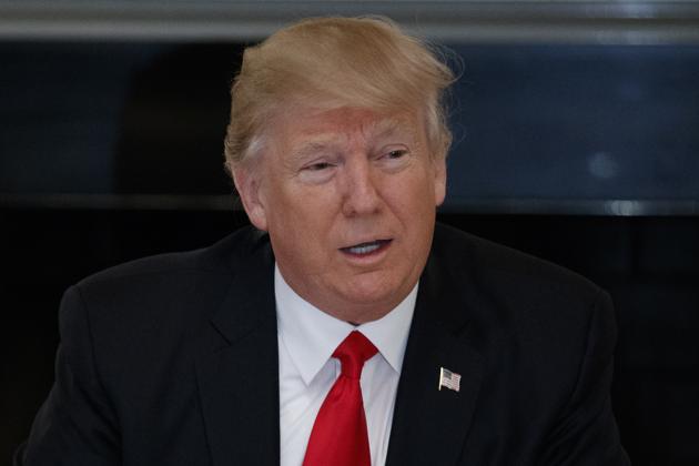 President Donald Trump speaks in the State Dining Room of the White House in Washington on February 3. The Trump administration imposed sanctions on 13 people and a dozen companies in response to Iran’s recent ballistic missile test, increasing the pressure on Tehran without directly undercutting a landmark nuclear deal with the country.(AP)