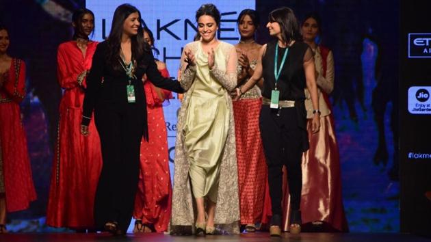 Fashion designers Monica Shah and Karishma Swali with actress Swara Bhaskar at a fashion show. (IANS) Fashion designers Monica Shah and Karishma Swali with actress Swara Bhaskar at a fashion show. (IANS)