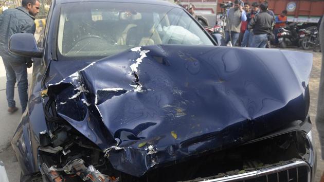 Four persons were killed as a speeding Audi Q7 hit an auto over the Hindon canal road in Ghaziabad on January 28. (Sakib Ali) Four persons were killed as a speeding Audi Q7 hit an auto over the Hindon canal road in Ghaziabad on January 28. (Sakib Ali)