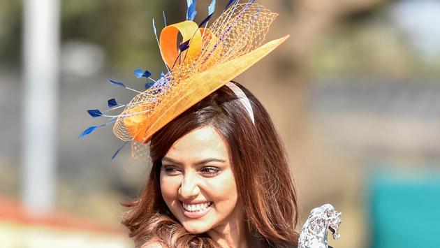 Indian actor Sana Khan during the derby. (Kunal Patil/Hindustan Times) 