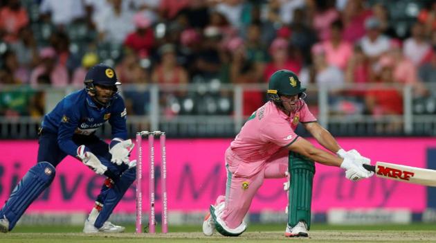 AB de Villiers blasted an unbeaten 60 as South Africa thrashed Sri Lanka by seven wickets in the Johannesburg ODI to take an unbeatable 3-0 lead in the series. (REUTERS) AB de Villiers blasted an unbeaten 60 as South Africa thrashed Sri Lanka by seven wickets in the Johannesburg ODI to take an unbeatable 3-0 lead in the series. (REUTERS)
