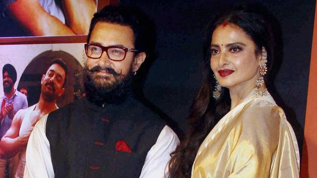 Bollywood actor Aamir Khan poses with Rekha during the success party of Dangal. The wresting biopic has made more than Rs 380 crore at the box office. (PTI)