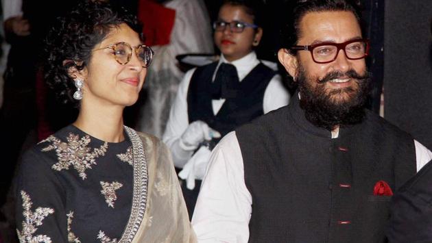 Bollywood actor Aamir Khan along with his wife Kiran Rao during the success party of Dangal. (PTI)