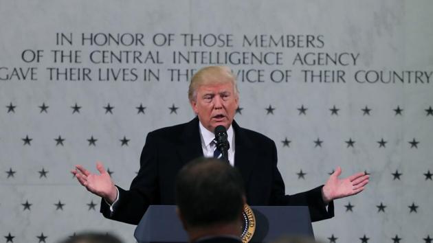 US President Donald Trump delivers remarks during a visit to the Central Intelligence Agency (CIA) in Langley, Virginia.(Reuters Photo)