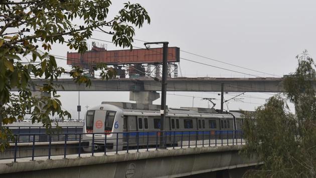 Construction work of the Mukundpur– Shiv Vihar line in progress near Mayur Vihar Metro station on Sunday. (Sushil Kumar/HT photo) Construction work of the Mukundpur– Shiv Vihar line in progress near Mayur Vihar Metro station on Sunday. (Sushil Kumar/HT photo)