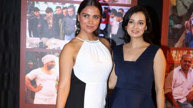 Actors Lara Dutta and Dia Mirza arrive for the success party of the sports biopic Dangal. (IANS)