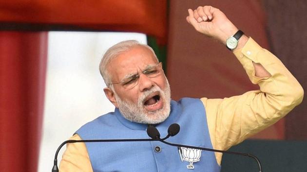 Prime Minister Narendra Modi addresses an election rally in Aligarh on Sunday. The rally drew huge crowd with BJP workers pouring in from all sides. (PTI Photo) Prime Minister Narendra Modi addresses an election rally in Aligarh on Sunday. The rally drew huge crowd with BJP workers pouring in from all sides. (PTI Photo)