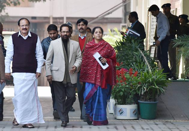 New Delhi: Union Ministers and BJP leaders M Venkaiah Naidu, Mukhtar Abbas Naqvi and Nirmala Sitharaman after meeting Election Commission of India on the UP issue, in New Delhi on Monday (PTI) New Delhi: Union Ministers and BJP leaders M Venkaiah Naidu, Mukhtar Abbas Naqvi and Nirmala Sitharaman after meeting Election Commission of India on the UP issue, in New Delhi on Monday (PTI)