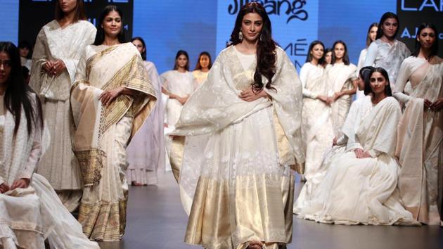Tabbu showcases a creation by designer Gaurang at the fashion week. (AFP) Tabbu showcases a creation by designer Gaurang at the fashion week. (AFP)