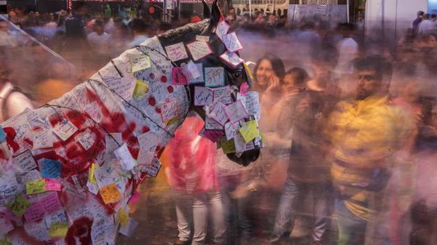 The theme of this year’s HT Kala Ghoda Arts Festival is the return of the dark horse, fittingly depicted through the various installations. (Satish Bate/HT )