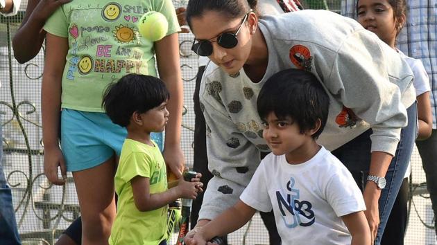 Sania Mirza at the inauguration of the SMTA Grassroot Level Academy at Film Nagar in Hyderabad on Monday.(PTI) Sania Mirza at the inauguration of the SMTA Grassroot Level Academy at Film Nagar in Hyderabad on Monday.(PTI)