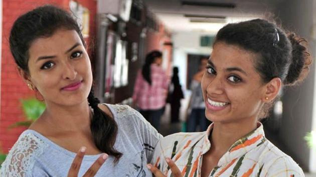 Winners from Government College for Girls, Sector 11, Mayeshwari Negi (president) and Sonali Walia (vice president), after the declaration of Panjab University Student Council results on Wednesday. Ravi Kumar/HT Winners from Government College for Girls, Sector 11, Mayeshwari Negi (president) and Sonali Walia (vice president), after the declaration of Panjab University Student Council results on Wednesday. Ravi Kumar/HT