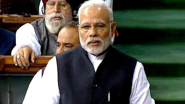 PM Modi speaks in the Lok Sabha.(TV Screengrab)