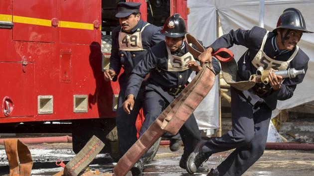 45 to 55 seconds was the limit for the fire-trailer pump drill and 55 to 65 seconds was the limit for the Angus Ladder Drill. (Kunal Patil/Ht photo)