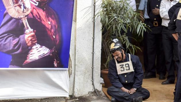A fireman after his event at the headquarters in Mumbai. (Kunal Patil/Ht photo)