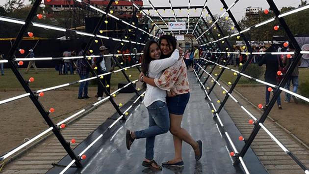 Youngsters take a ‘Walk into the future’ at Cross Maidan. (Anshuman Poyrekar/HT PHOTO) 