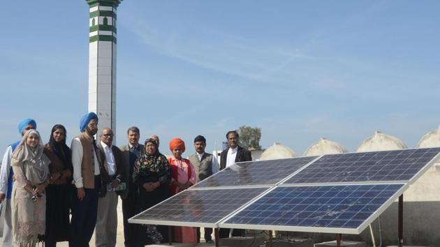 The solar power grid inaugurated at Ambar mosque.(HT Photo)