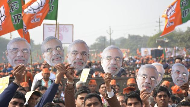 PM Modi urged a mammoth gathering to vote for Bharatiya Janata Party (BJP) in order to end the 14 years of ‘vikas ka vanvaas’ (isolation of development) in UP and also sought ‘hisab’ (a report card) from Akhilesh.(Sakib Ali/HT) PM Modi urged a mammoth gathering to vote for Bharatiya Janata Party (BJP) in order to end the 14 years of ‘vikas ka vanvaas’ (isolation of development) in UP and also sought ‘hisab’ (a report card) from Akhilesh.(Sakib Ali/HT)