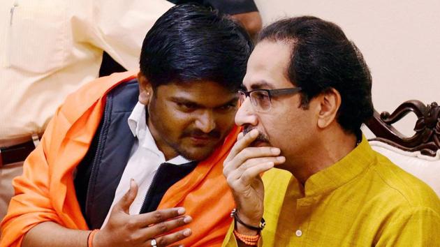 Patidar agitation leader Hardik Patel with Shiv Sena chief Uddhav Thackeray in Mumbai on Tuesday. (PTI Photo) Patidar agitation leader Hardik Patel with Shiv Sena chief Uddhav Thackeray in Mumbai on Tuesday. (PTI Photo)