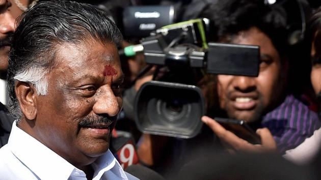 Accompanied by Rajya Sabha member V Maitreyan, O Panneerselvam said a retired high court judge would head the panel probing the death of Jayalalithaa, who died in the Apollo Hospitals here on December 5 after 75-days of hospitalisation.(PTI Photo)