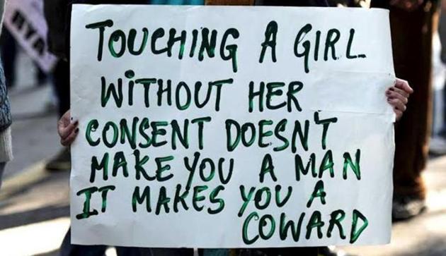 A woman protests against sexual harassment, in Delhi.(HT File Photo)