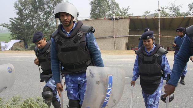 Rapid Action Force deployed 200 metres from the protest site to prevent any untoward situation in Rohtak .The security forces have been deployed in the markets and public places in the city, which saw large-scale vandalism, loot and arson during last year’s quota stir that had resulted in 30 casualties. (Manoj Dhaka / Ht photo) 