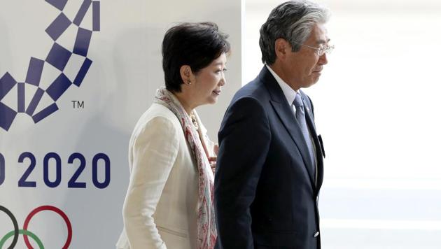Japanese Olympic Committee president, Tsunekazu Takeda (right) with Tokyo governor, Yuriko Koike at the Olympic flag arrival ceremony in August. 23, 2016. Takeda was questioned over payments made during the successful bid for the 2020 Olympics. (AP) Japanese Olympic Committee president, Tsunekazu Takeda (right) with Tokyo governor, Yuriko Koike at the Olympic flag arrival ceremony in August. 23, 2016. Takeda was questioned over payments made during the successful bid for the 2020 Olympics. (AP)