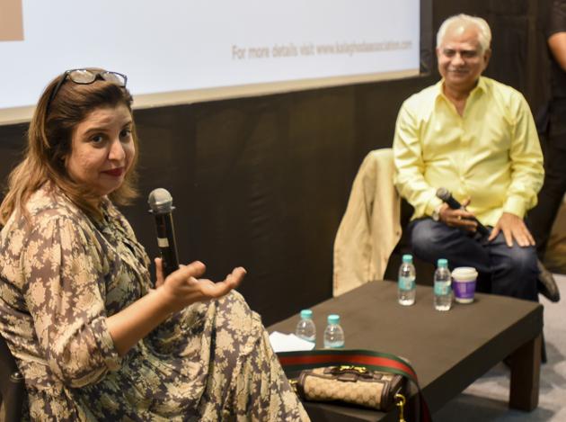 Farah Khan in conversation with film director Ramesh Sippy at Coomaraswamy hall during HT Kala Ghoda Arts Festival in on Wednesday.(Hindustan Times)