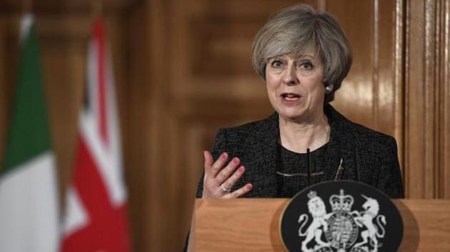 Britain's Prime Minister Theresa May holds a press conference in London. The sex abuse case against the men centres on a decision by May, when she was home secretary, to strip the men’s citizenship “for the public good.” (Reuters) Britain's Prime Minister Theresa May holds a press conference in London. The sex abuse case against the men centres on a decision by May, when she was home secretary, to strip the men’s citizenship “for the public good.” (Reuters)