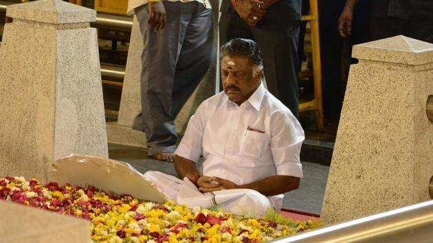 O Panneerselvam at Jayalalitaa's Memorial in Chennai. (HT Photo) O Panneerselvam at Jayalalitaa's Memorial in Chennai. (HT Photo)