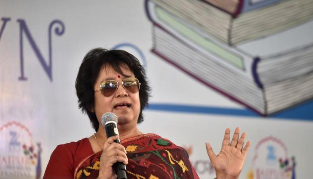 Bangladeshi author,Taslima Nasrin, speaks at the Jaipur Literature Festival 2017 in Jaipur. Nasrin will be speaking at the Delhi Literature Festival on February 12. She will discuss her memoir, ‘Exile’.(Saumya Khandelwal/HT PHOTO)