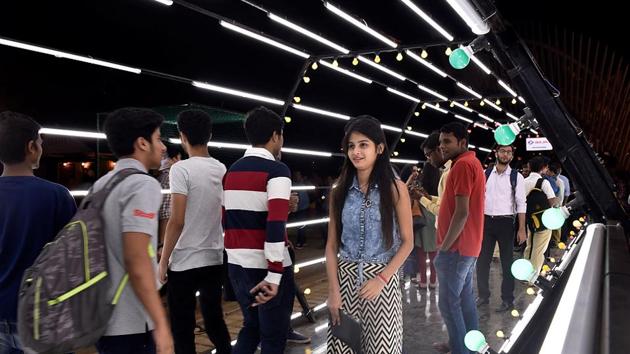 Youngsters take a ‘Walk into the future’ at Cross Maidan. (Anshuman Poyrekar/HT PHOTO) 