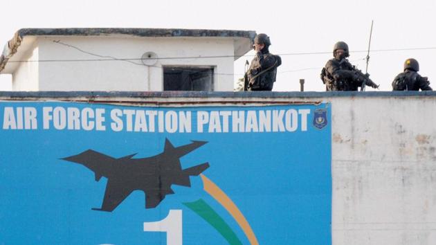 Security personnel guarding inside the Pathankot Air Force base after the end of their operation against militants on January 5, 2016. (PTI) Security personnel guarding inside the Pathankot Air Force base after the end of their operation against militants on January 5, 2016. (PTI)