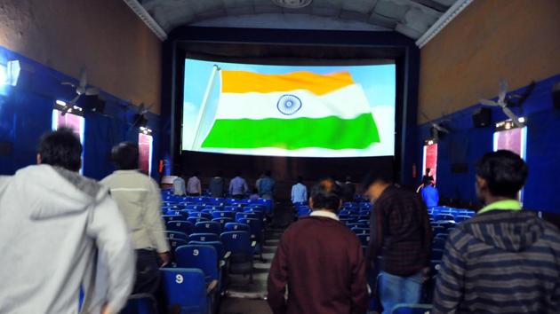 People stand when the national anthem was played at a theatre in Indore. (HT File Photo) People stand when the national anthem was played at a theatre in Indore. (HT File Photo)