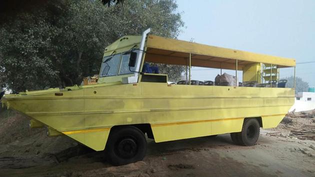 The amphibious bus at the Harike Lake in Tarn Taran. (HT File Photo) The amphibious bus at the Harike Lake in Tarn Taran. (HT File Photo)