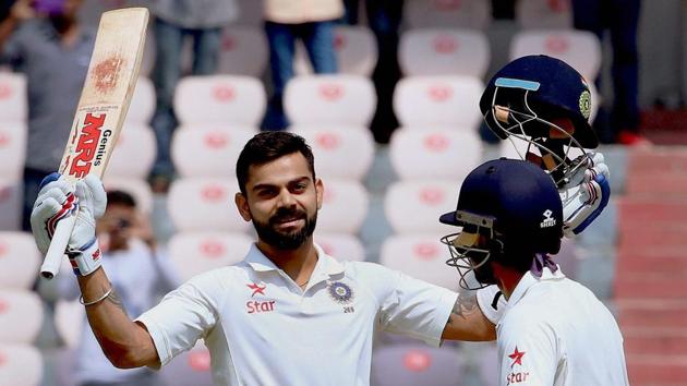India captain Virat Kohli scored his fourth double hundred in as many series, against Bangladesh, in Hyderabad on Friday. (PTI) India captain Virat Kohli scored his fourth double hundred in as many series, against Bangladesh, in Hyderabad on Friday. (PTI)