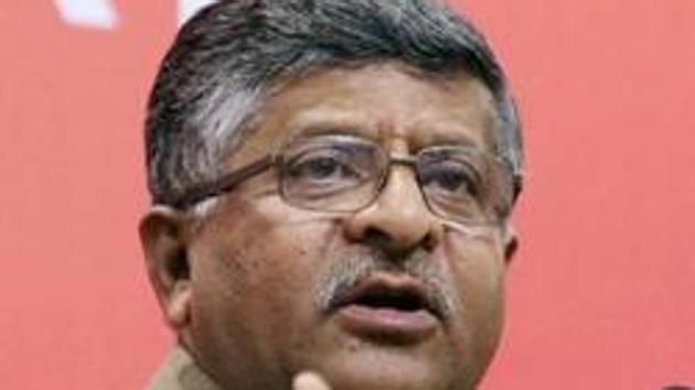 File photo of IT minister Ravi Shankar Prasad at a news conference in New Delhi.(PTI) File photo of IT minister Ravi Shankar Prasad at a news conference in New Delhi.(PTI)