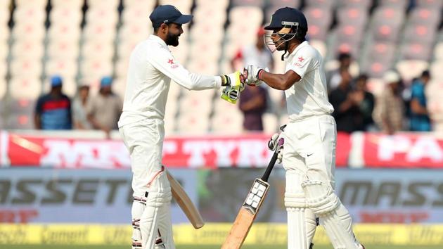 Wriddhaman Saha blasted his second Test century while Ravindra Jadeja notched up his fifth fifty as India were on top against Bangladesh in the one-off Test(BCCI) Wriddhaman Saha blasted his second Test century while Ravindra Jadeja notched up his fifth fifty as India were on top against Bangladesh in the one-off Test(BCCI)