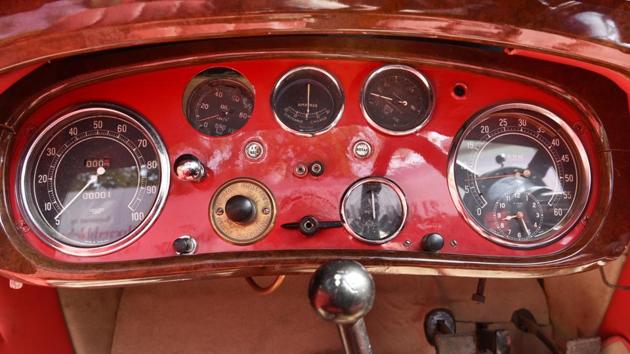 The meter assembly of the Alvis Speed 20, 1936 model, with 4800 CC. Previous editions of the car show have supported the welfare of spastic and blind children and ‘Save the Girl Child’, among other causes . The 7th edition will support the welfare of spastic children. (Mohd Zakir/HT PHOTO)