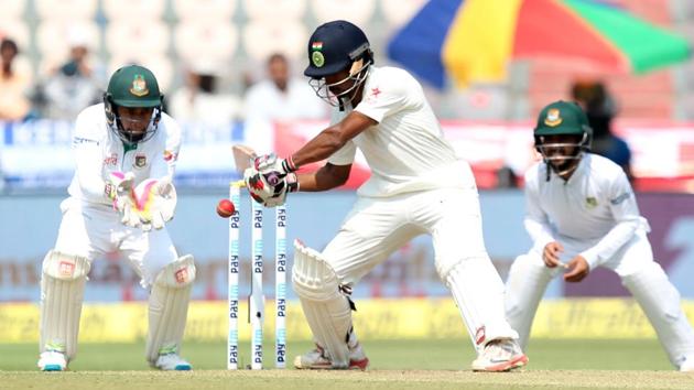 Wriddhaman Saha of India in action against Bangladesh in Hyderabad. (BCCI) Wriddhaman Saha of India in action against Bangladesh in Hyderabad. (BCCI)