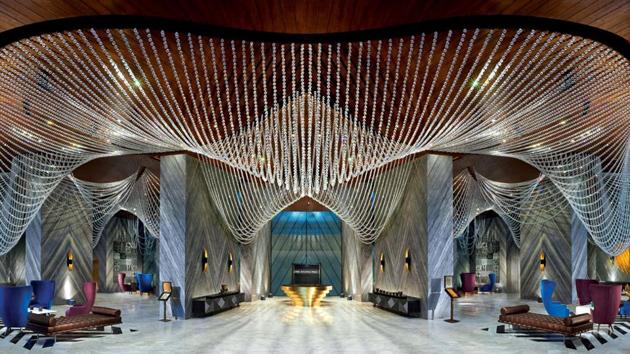 The lobby of One Avighna Park in Parel has an illuminated ceiling laden with 54,450 crystals sourced from Egypt. The lobby of One Avighna Park in Parel has an illuminated ceiling laden with 54,450 crystals sourced from Egypt.