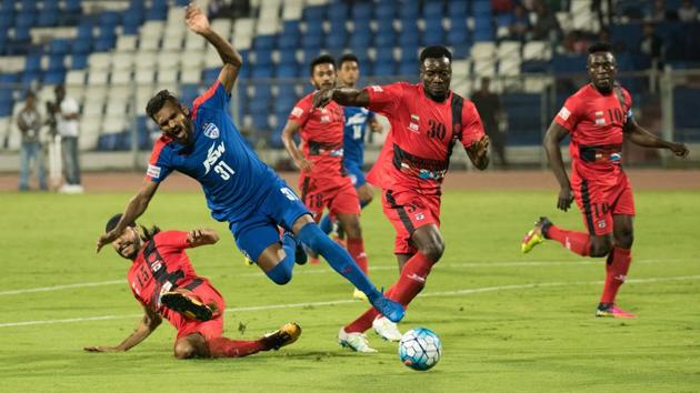 Action during Bengaluru FC’s I-League match against Minerva Punjab FC, in Bengaluru on Saturday. (Bengaluru FC) Action during Bengaluru FC’s I-League match against Minerva Punjab FC, in Bengaluru on Saturday. (Bengaluru FC)
